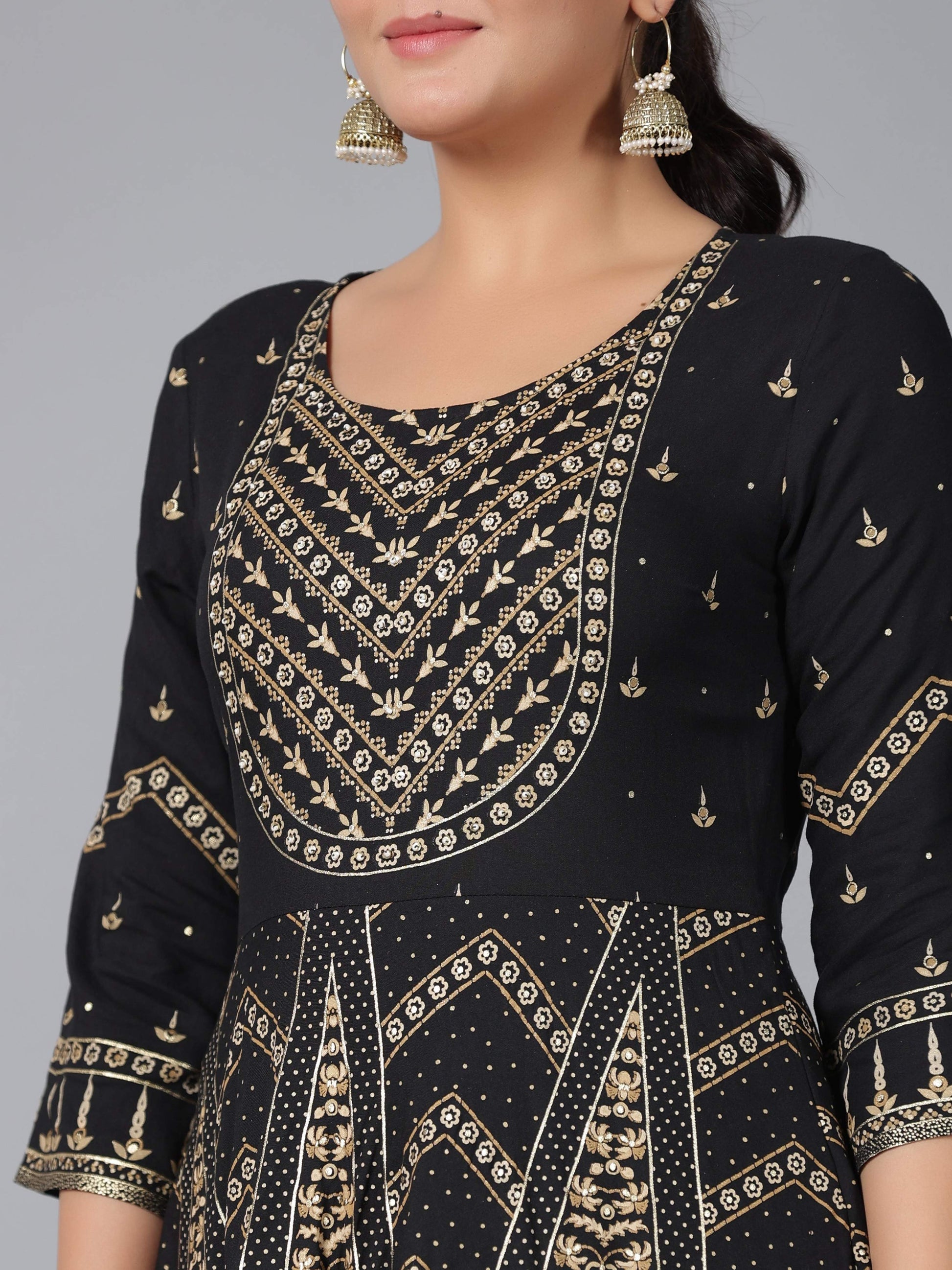 Juniper Women Black Rayon Printed Anarkali Dress - Distacart