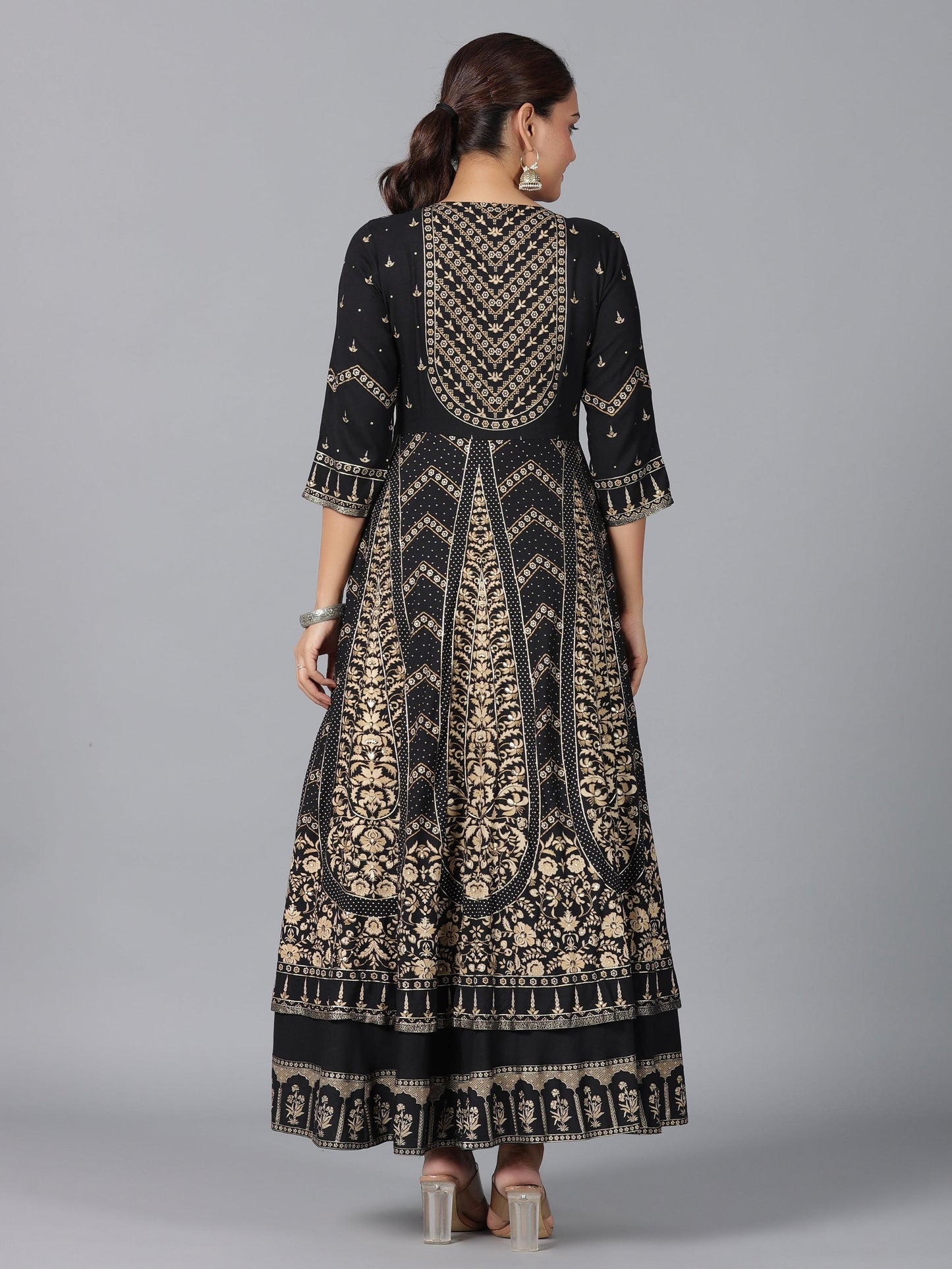Juniper Women Black Rayon Printed Anarkali Dress - Distacart