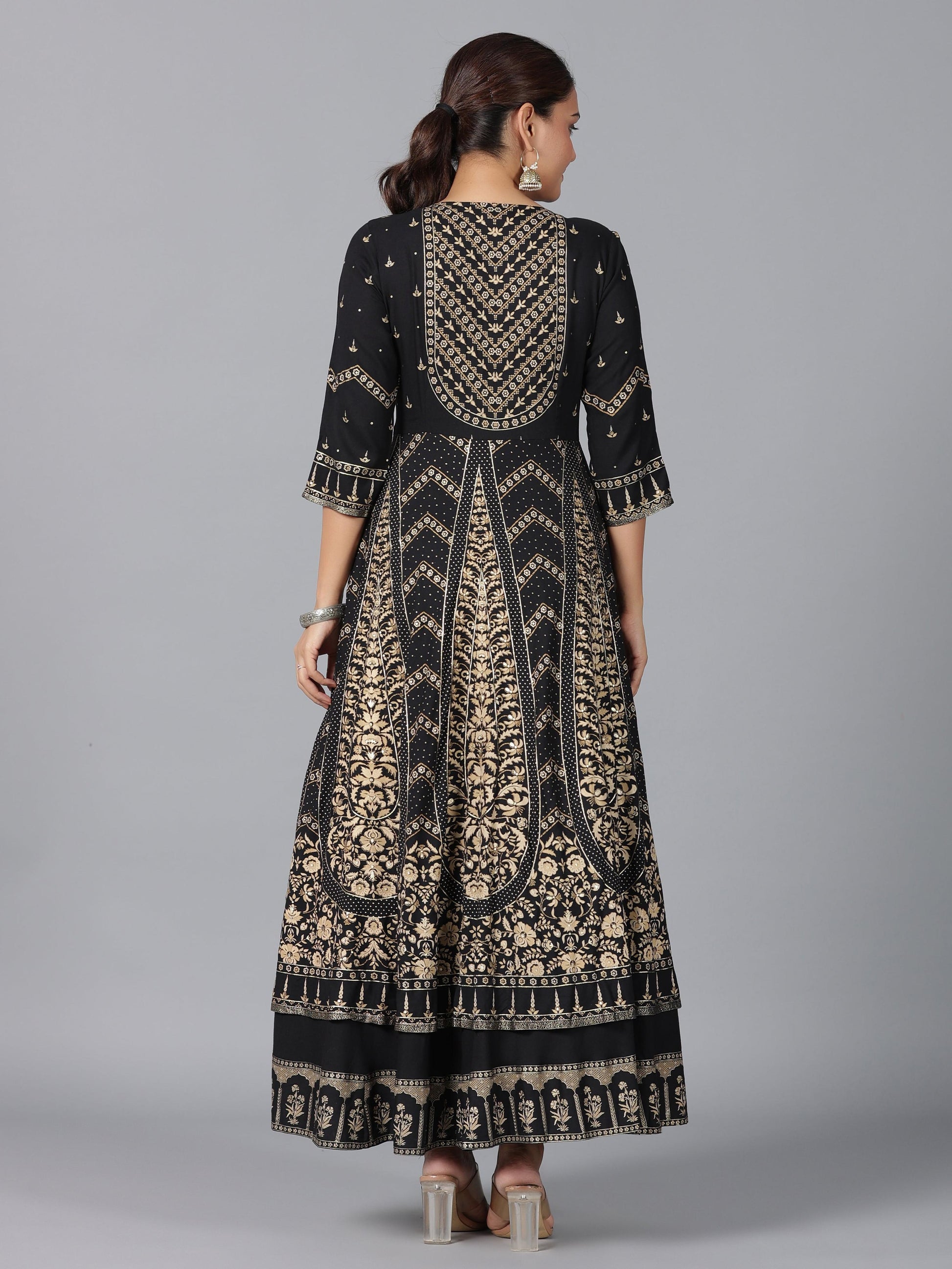 Juniper Women Black Rayon Printed Anarkali Dress - Distacart
