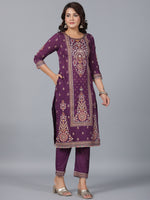 Thumbnail for Juniper Women Purple Chanderi Printed Kurta Pants & Dupatta Set - Distacart
