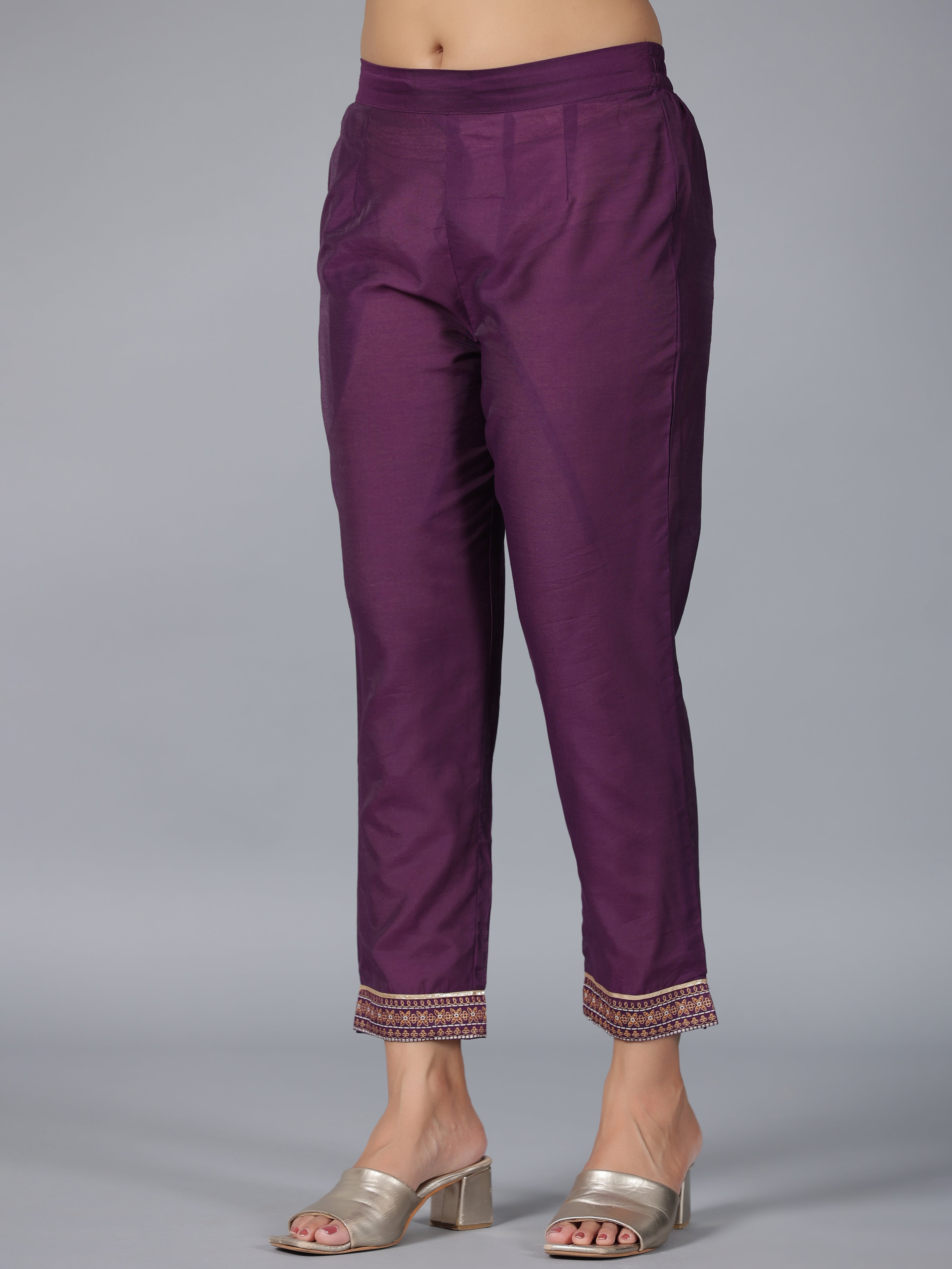 Juniper Women Purple Chanderi Printed with Embroidery Kurta, Pants & Dupatta Sets - Distacart