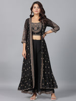 Thumbnail for Juniper Women Black Georgette Printed Clothing Set - Distacart