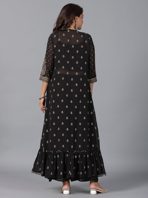 Juniper Women Black Georgette Printed Clothing Set - Distacart