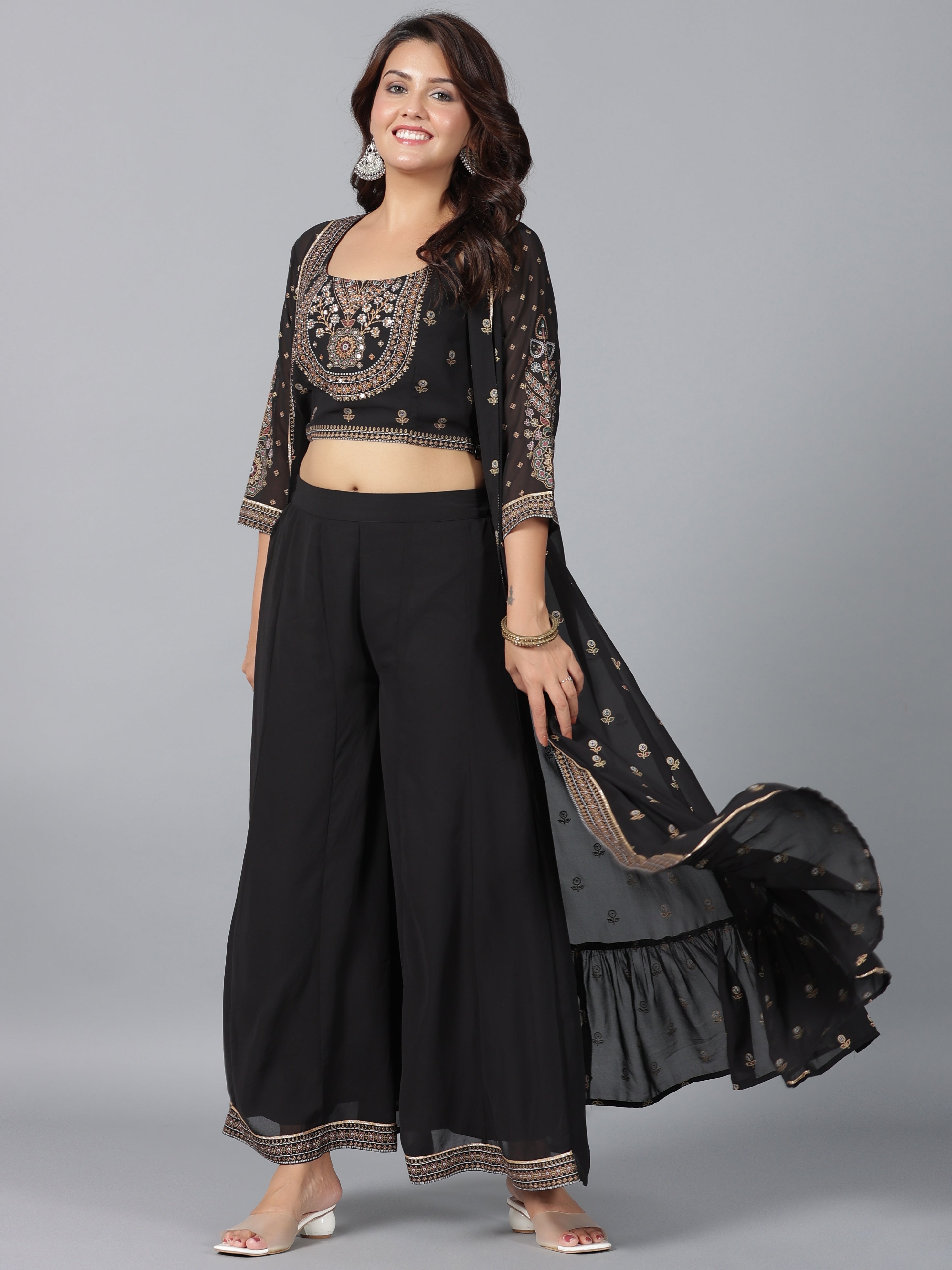 Juniper Women Black Georgette Printed Clothing Set - Distacart