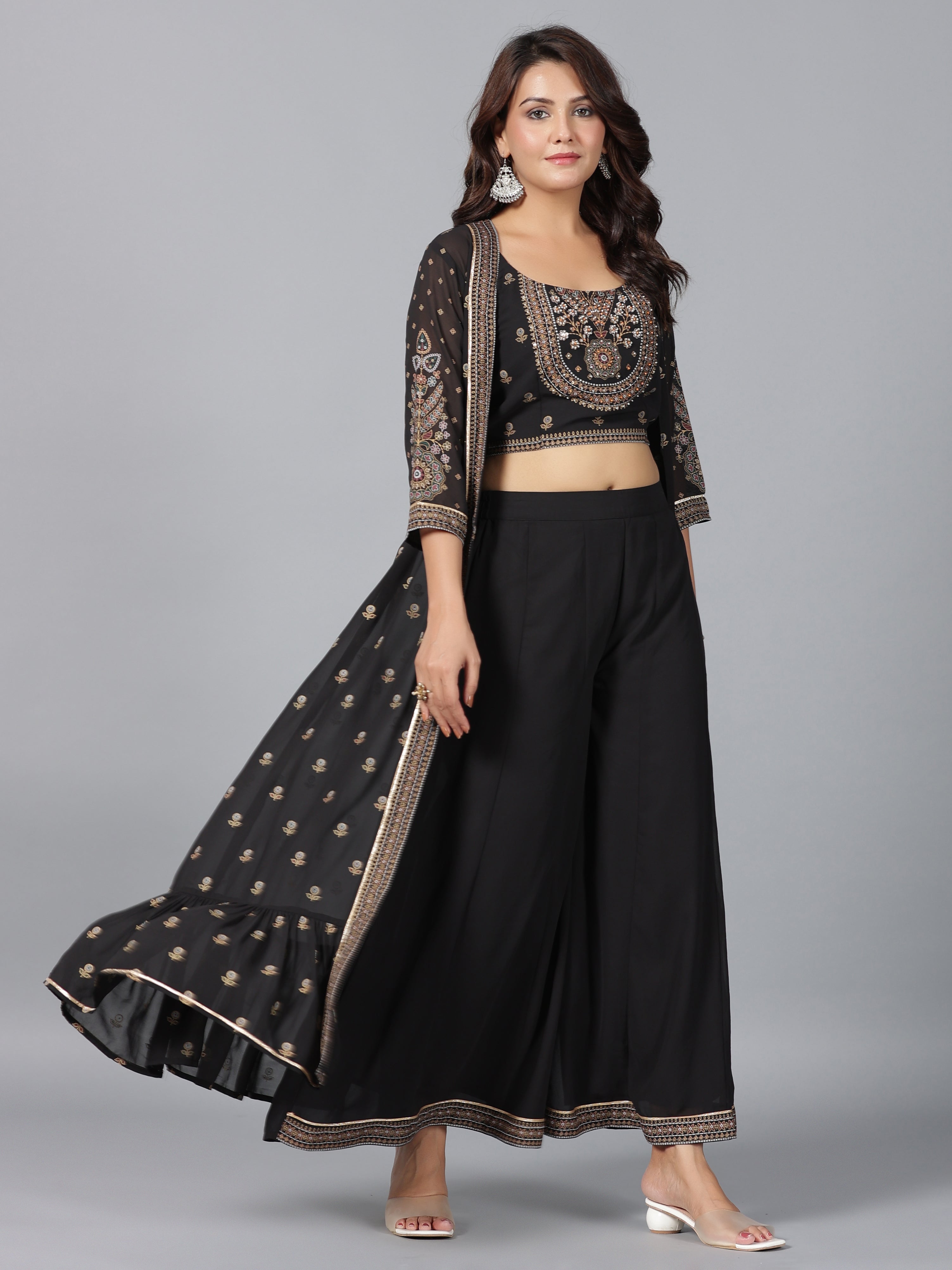 Juniper Women Black Georgette Printed Clothing Set - Distacart