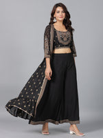 Thumbnail for Juniper Women Black Georgette Printed Clothing Set - Distacart