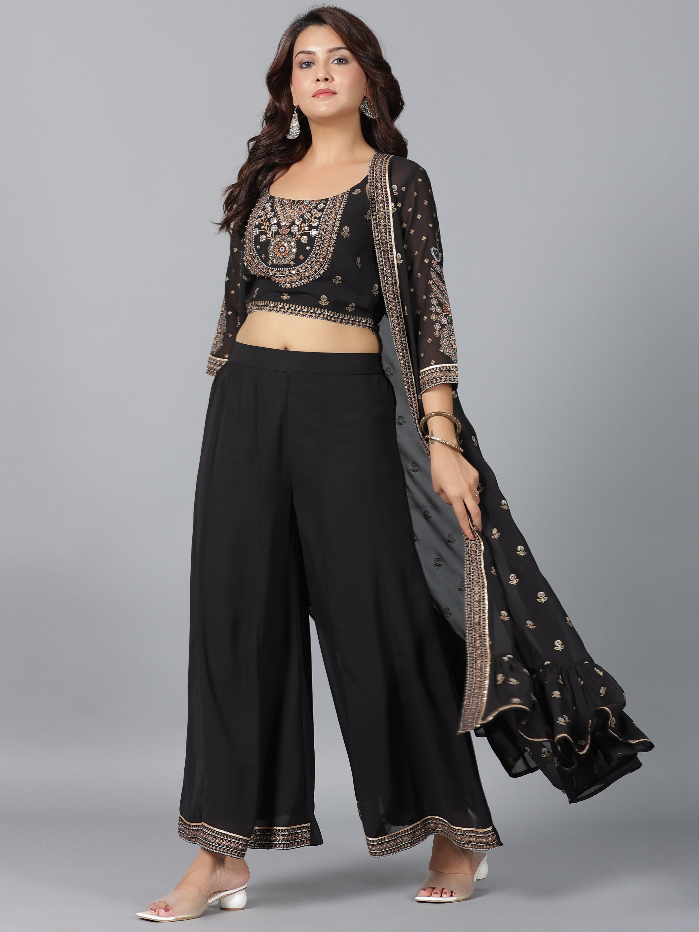Juniper Women Black Georgette Printed Clothing Set - Distacart