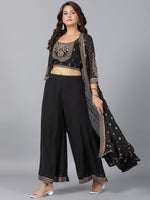 Thumbnail for Juniper Women Black Georgette Printed Clothing Set - Distacart