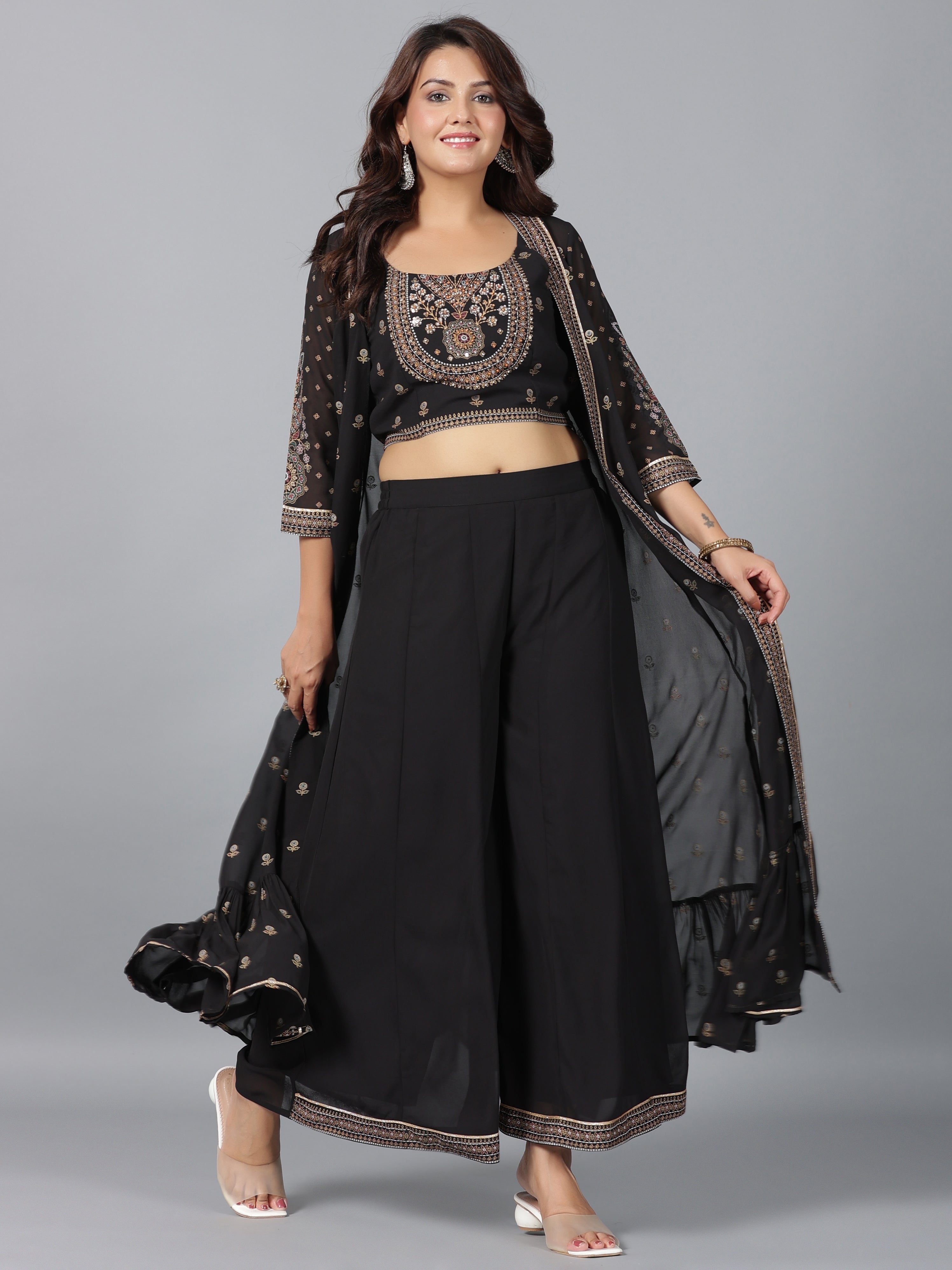 Juniper Women Black Georgette Printed Clothing Set - Distacart