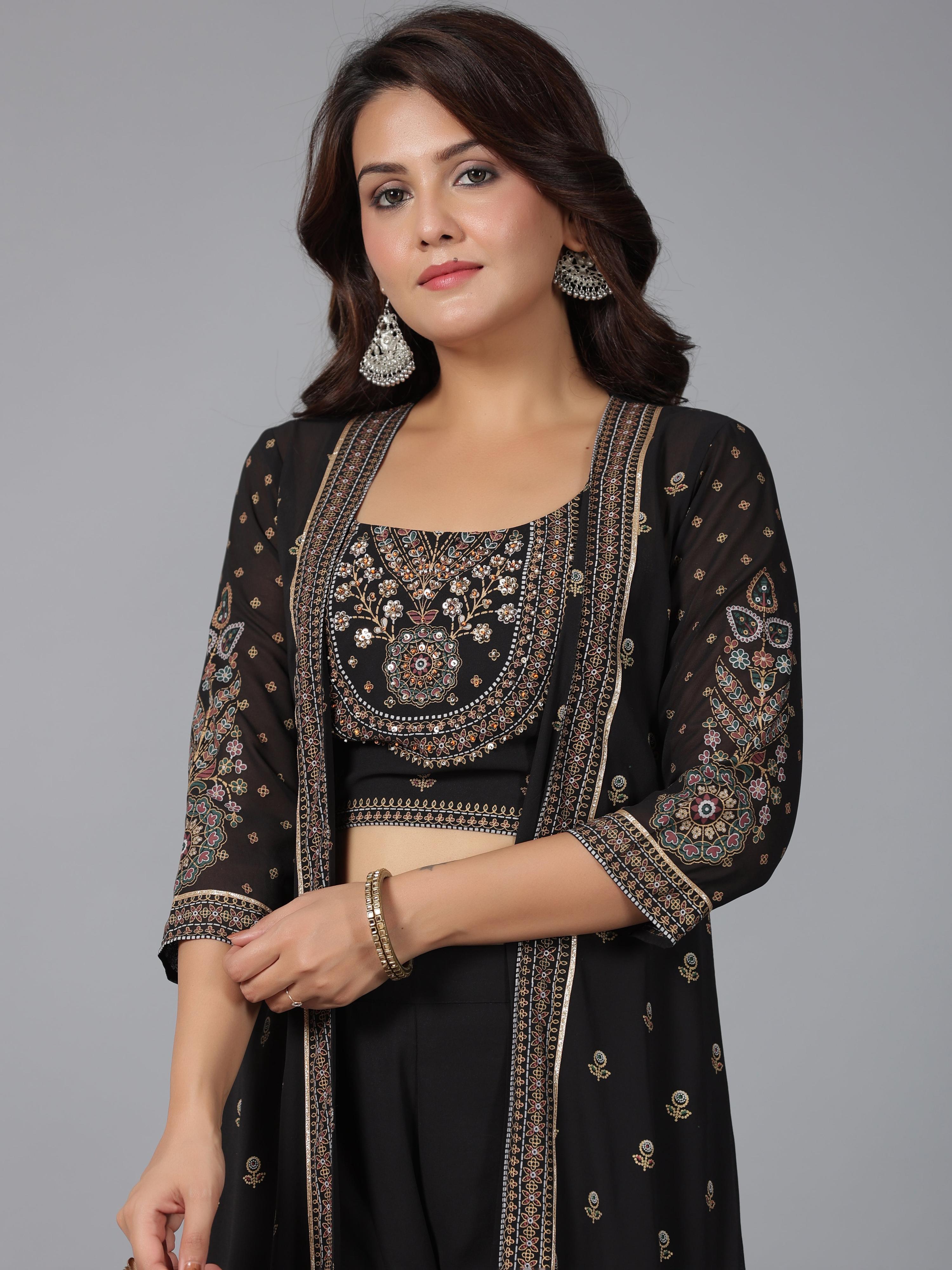 Juniper Women Black Georgette Printed Clothing Set - Distacart
