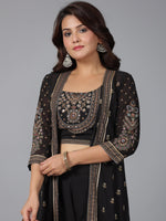 Thumbnail for Juniper Women Black Georgette Printed Clothing Set - Distacart