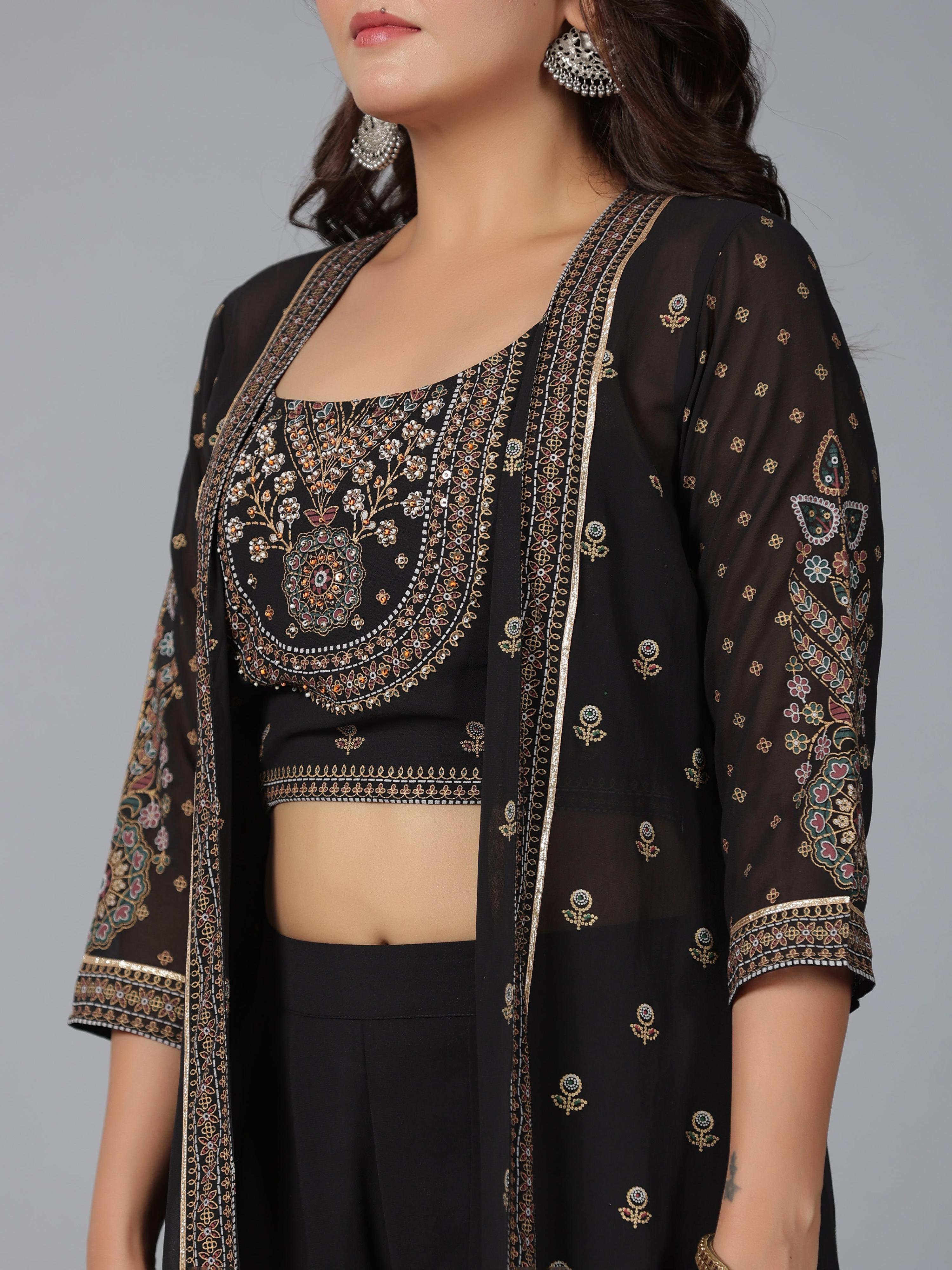 Juniper Women Black Georgette Printed Clothing Set - Distacart