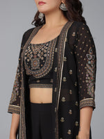 Thumbnail for Juniper Women Black Georgette Printed Clothing Set - Distacart