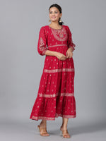 Thumbnail for Juniper Women Red Georgette Printed Tiered Maxi Dress - Distacart