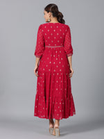 Thumbnail for Juniper Women Red Georgette Printed Tiered Maxi Dress - Distacart