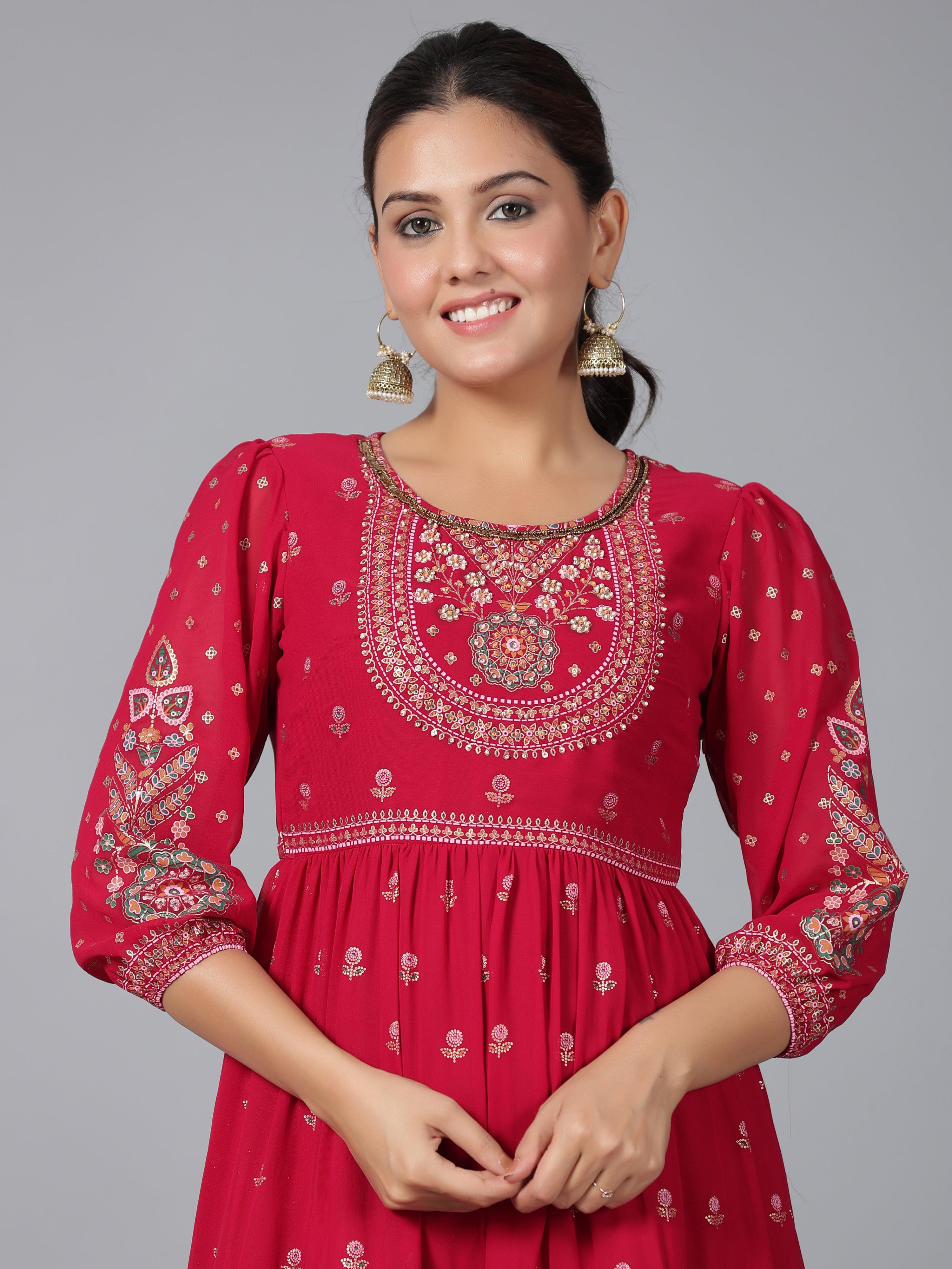 Juniper Women Red Georgette Printed Tiered Maxi Dress - Distacart
