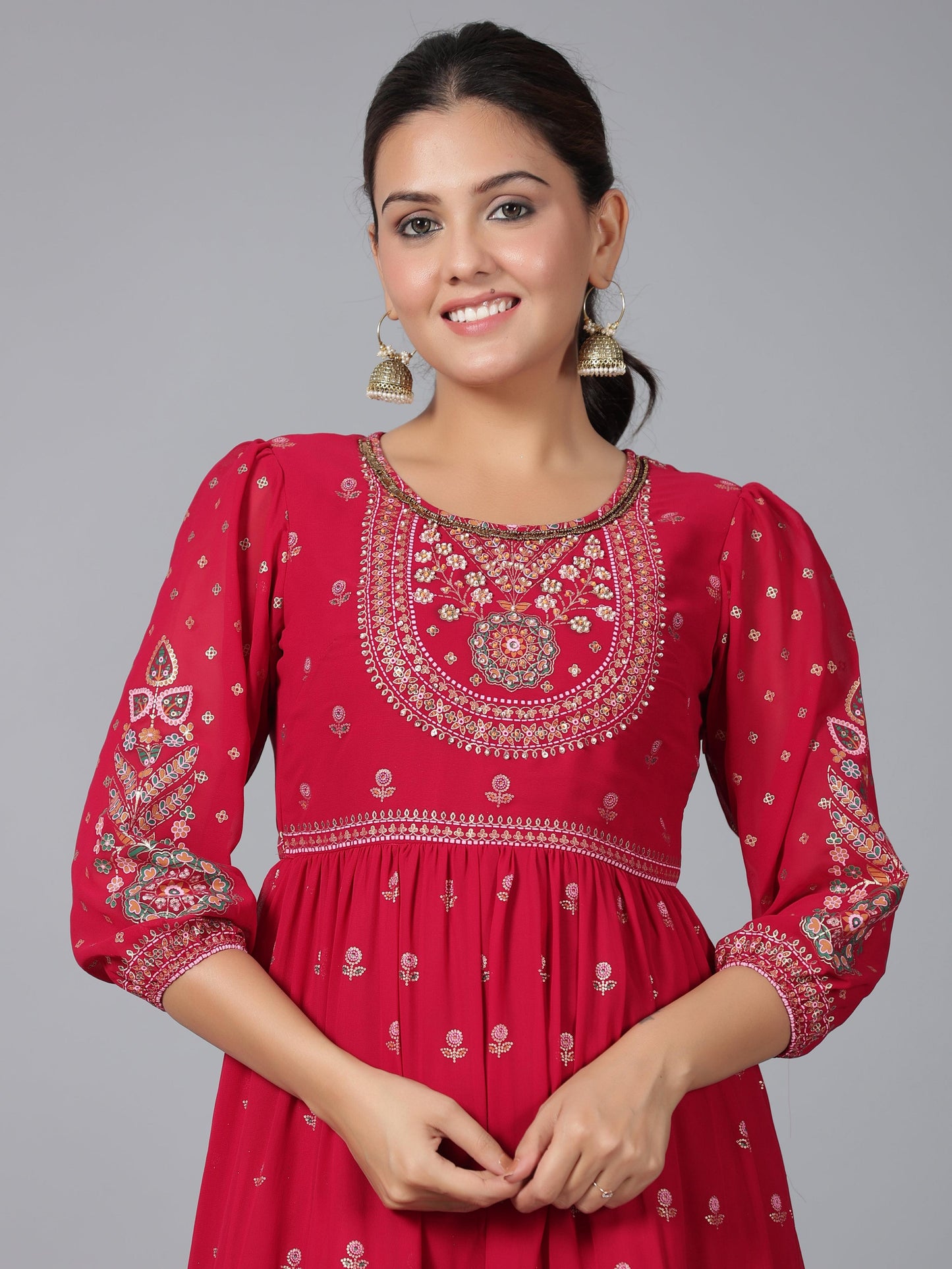 Juniper Women Red Georgette Printed Tiered Maxi Dress - Distacart