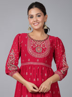 Thumbnail for Juniper Women Red Georgette Printed Tiered Maxi Dress - Distacart