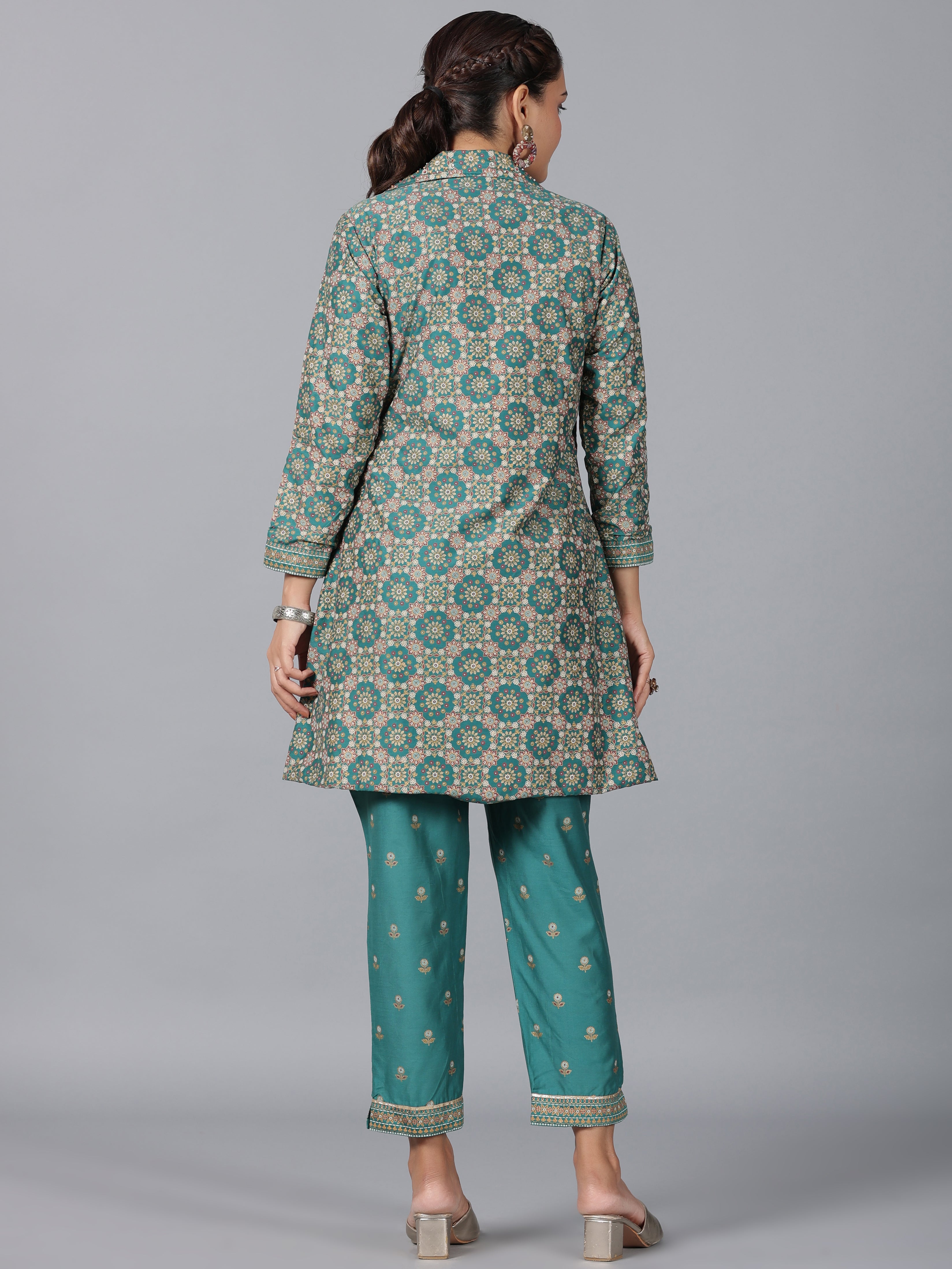 Juniper Women Teal Chanderi Printed Clothing Set - Distacart