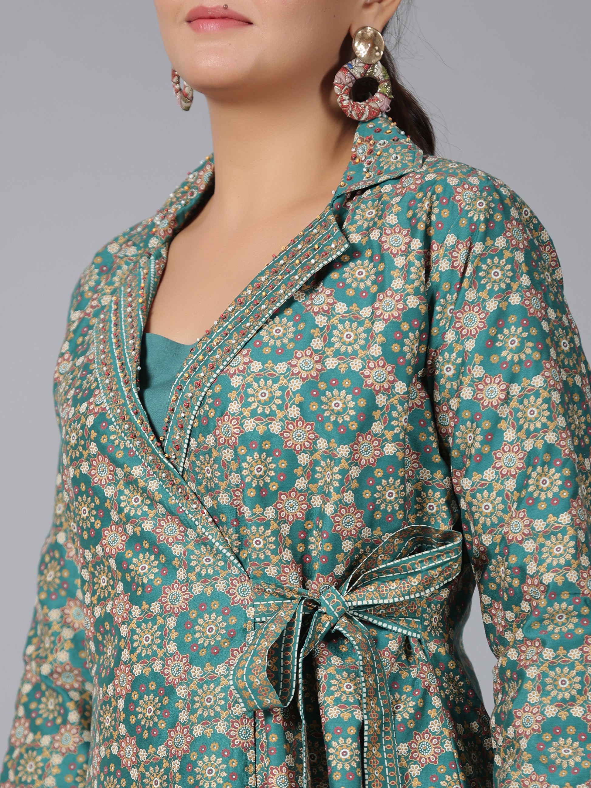 Juniper Women Teal Chanderi Printed Clothing Set - Distacart