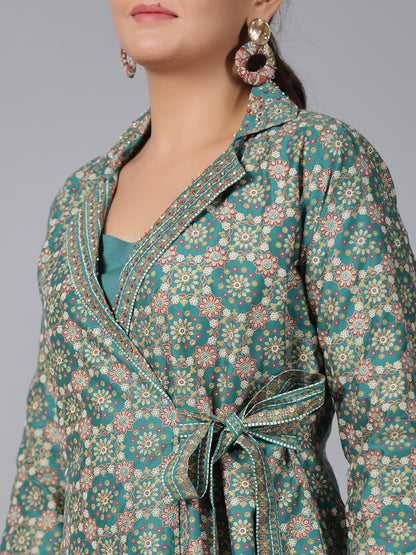 Juniper Women Teal Chanderi Printed Clothing Set - Distacart