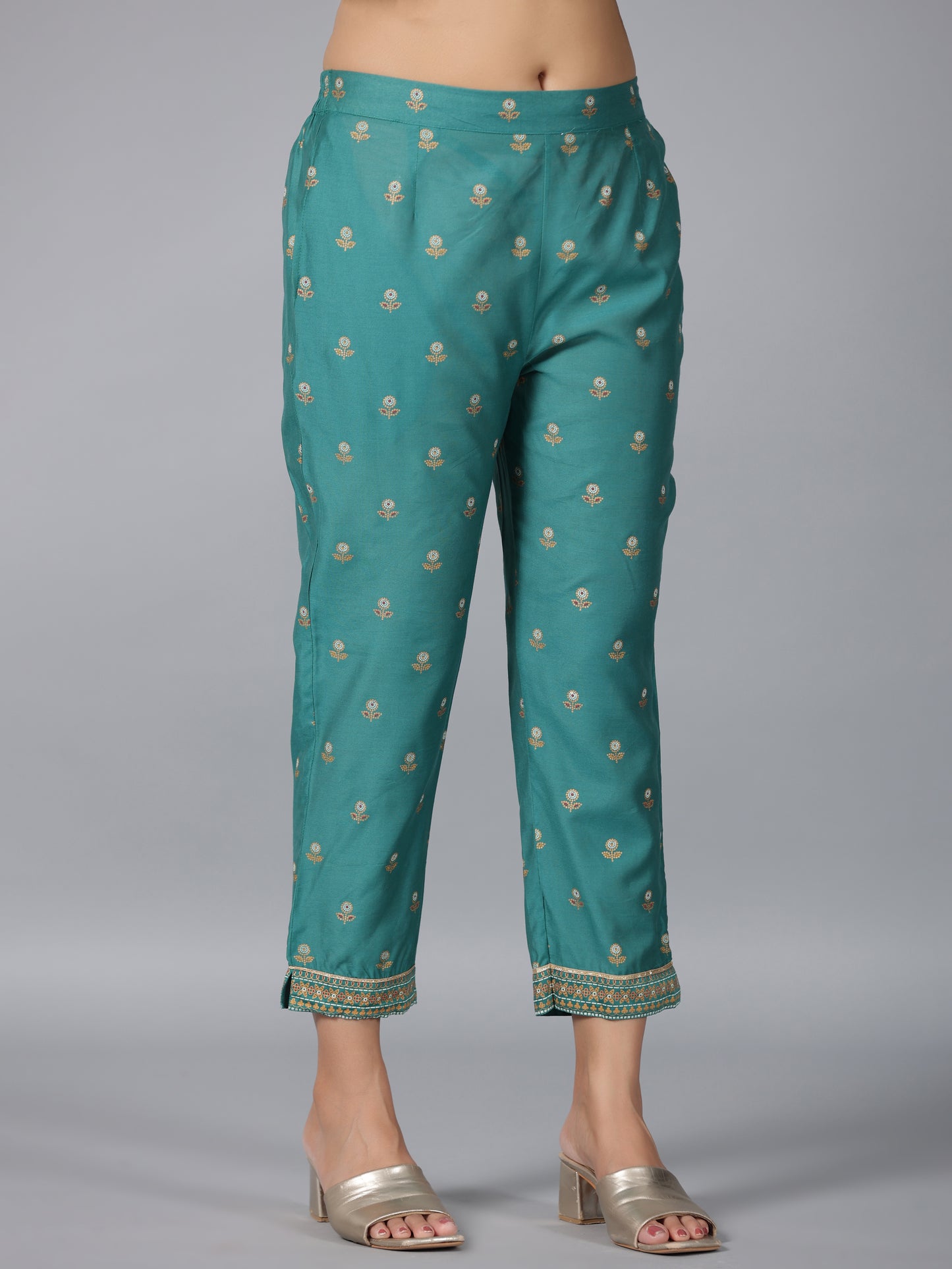 Juniper Women Teal Chanderi Printed Clothing Set - Distacart