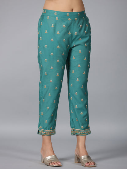 Juniper Women Teal Chanderi Printed Clothing Set - Distacart
