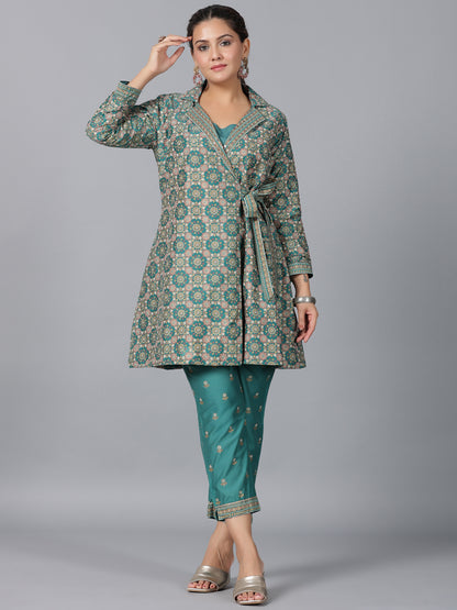 Juniper Women Teal Chanderi Printed Clothing Set - Distacart
