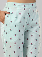 Thumbnail for Juniper Women Mint Printed Cotton Kurta & Pants Set - Distacart