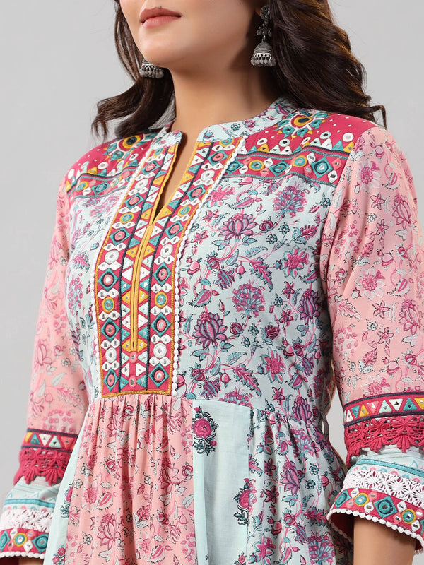 Juniper Women Mint Printed Cotton Kurta & Pants Set - Distacart