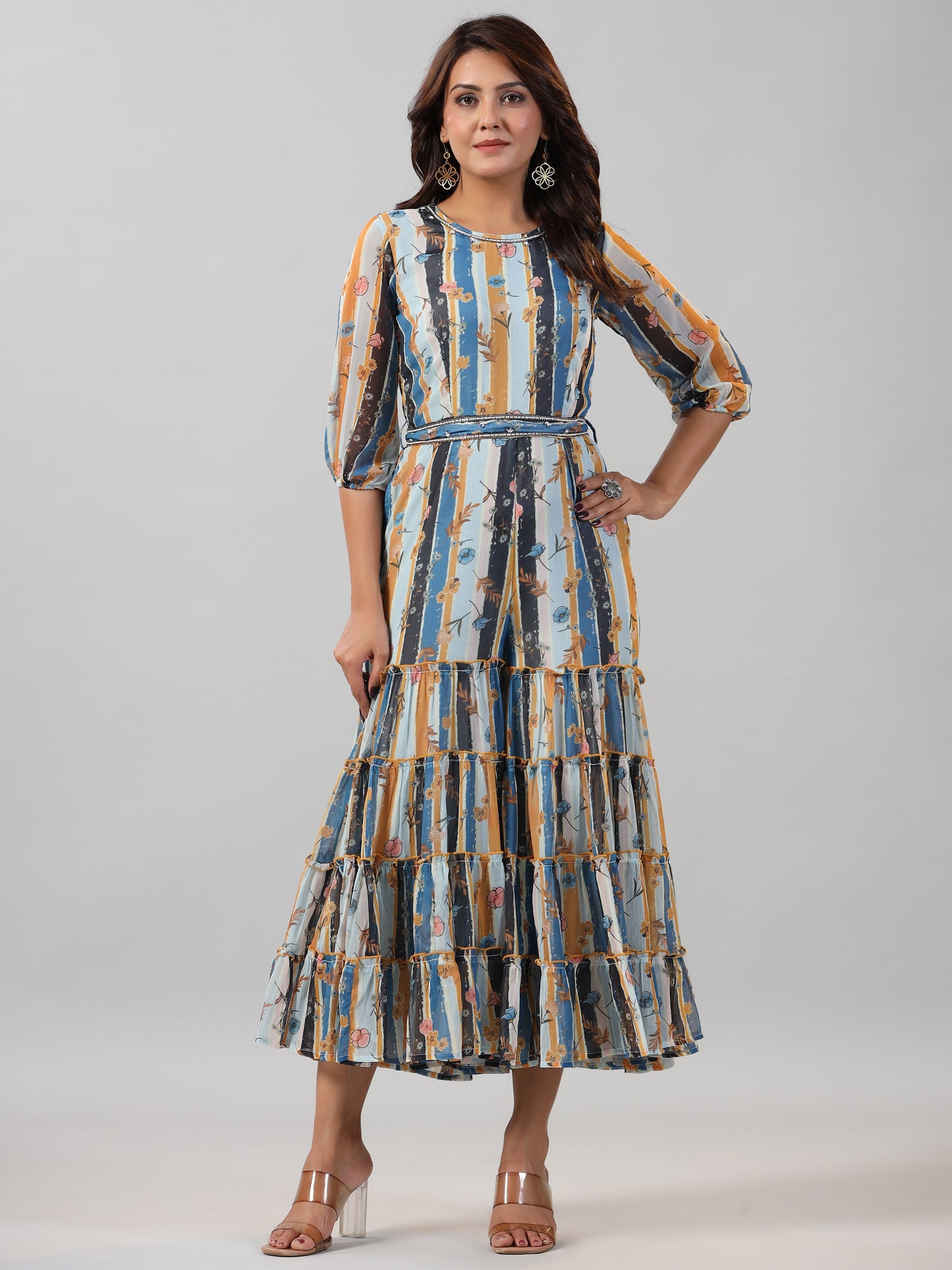 Juniper Women Skyblue Chiffon Printed Jumpsuit - Distacart