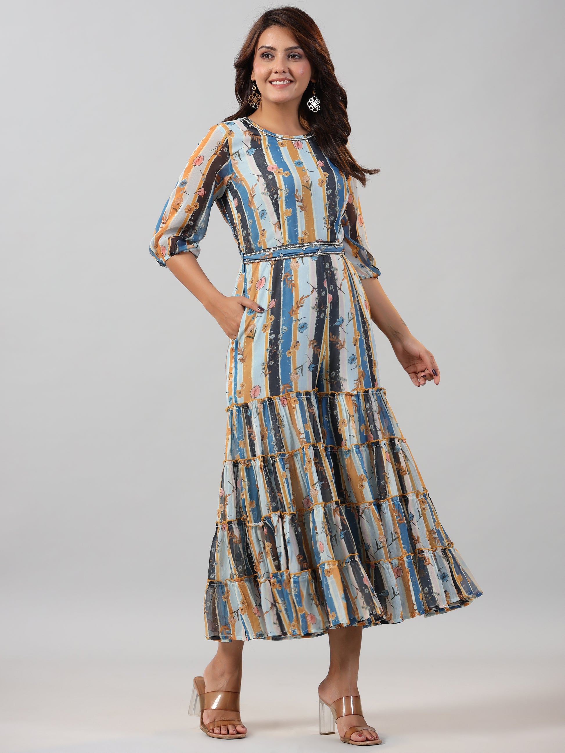 Juniper Women Skyblue Chiffon Printed Jumpsuit - Distacart