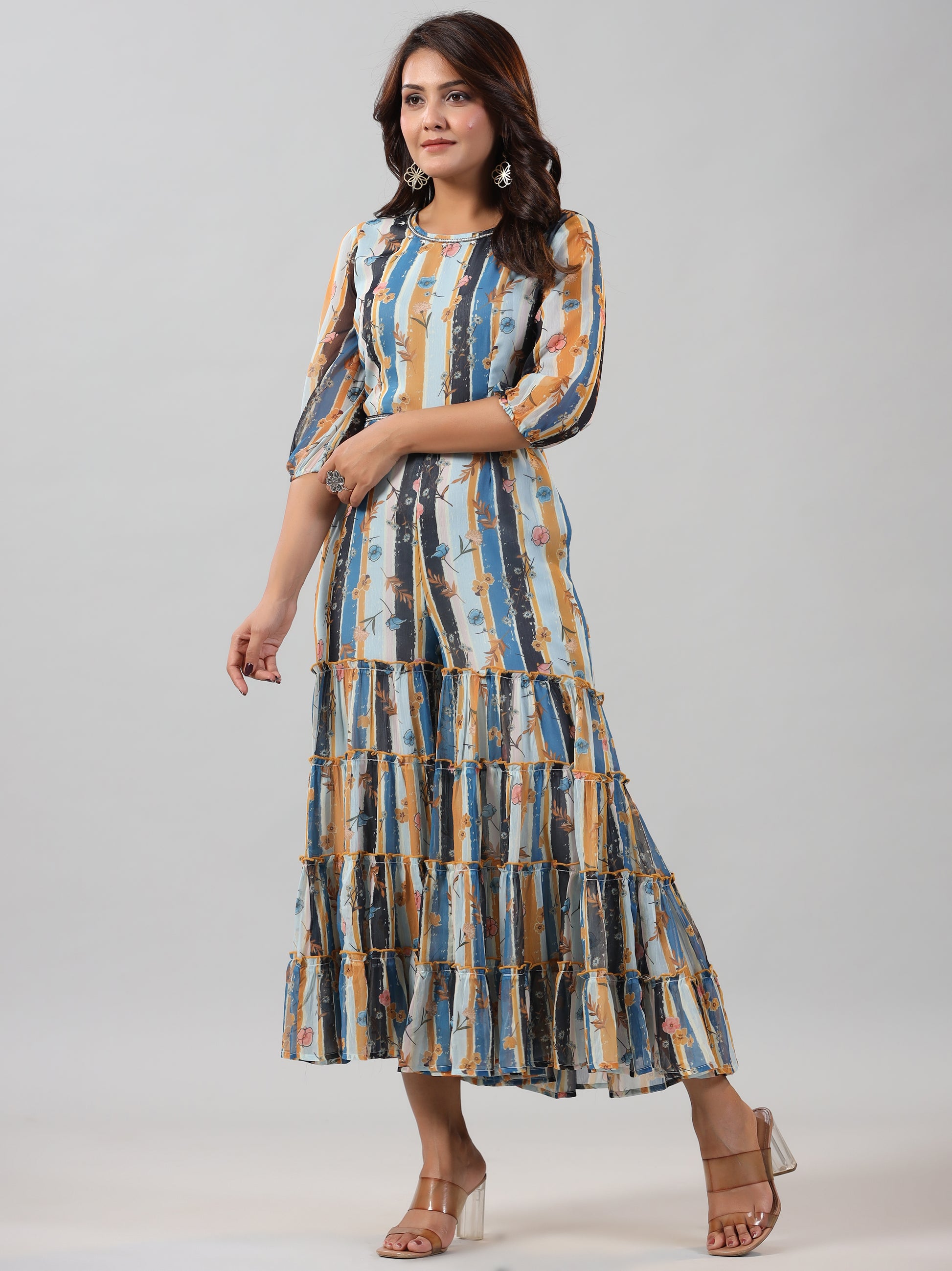 Juniper Women Skyblue Chiffon Printed Jumpsuit - Distacart