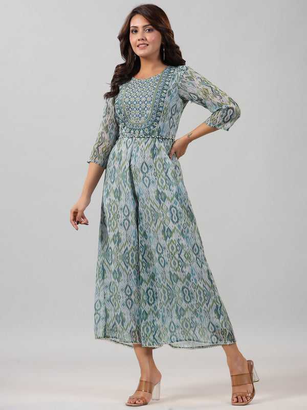 Juniper Women Green Chiffon Printed with Embroidery Jumpsuit - Distacart