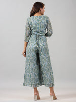 Thumbnail for Juniper Women Green Chiffon Printed with Embroidery Jumpsuit - Distacart