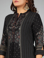 Thumbnail for Juniper Women Black Rayon Printed Kurta Pants Set - Distacart
