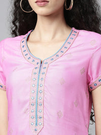 Thumbnail for Souchii Pink Embroidered Pastels Kurta - Distacart