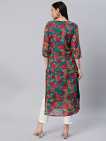 Thumbnail for Kalini Floral Printed Chikankari Embroidered Straight Kurta - Distacart