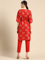 Thumbnail for Sangria Women Red Ethnic Motifs Printed Kurta with Trousers - Distacart