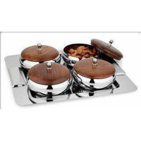 Thumbnail for Stainless Steel Serving Set with Wooden Lid and Tray - 4 Pieces - Distacart