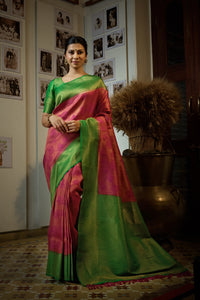 Thumbnail for Vardha Magenta Pink Golden Zari Kanjeevaram Silk Saree