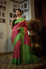 Thumbnail for Vardha Magenta Pink Golden Zari Kanjeevaram Silk Saree
