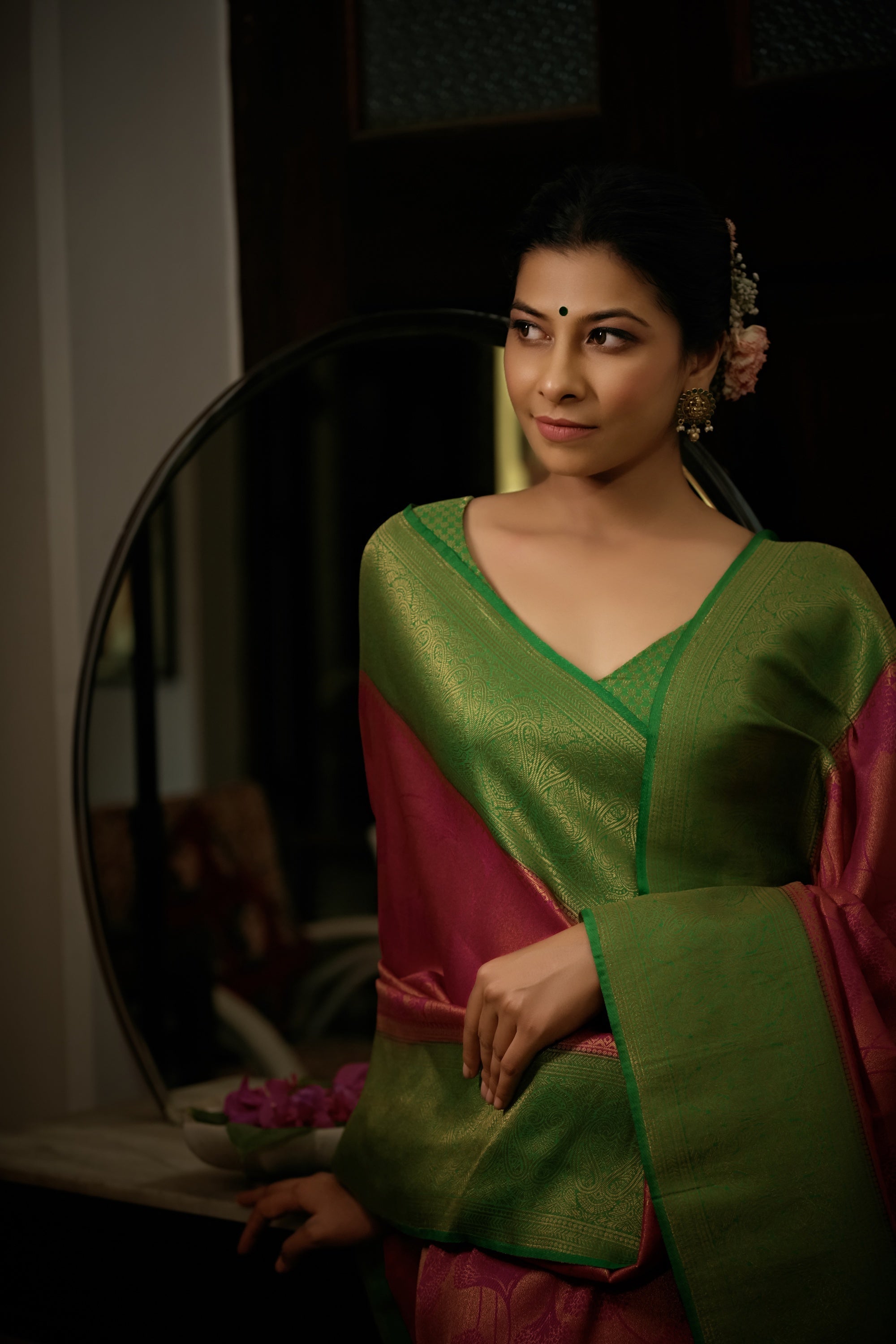 Vardha Magenta Pink Golden Zari Kanjeevaram Silk Saree