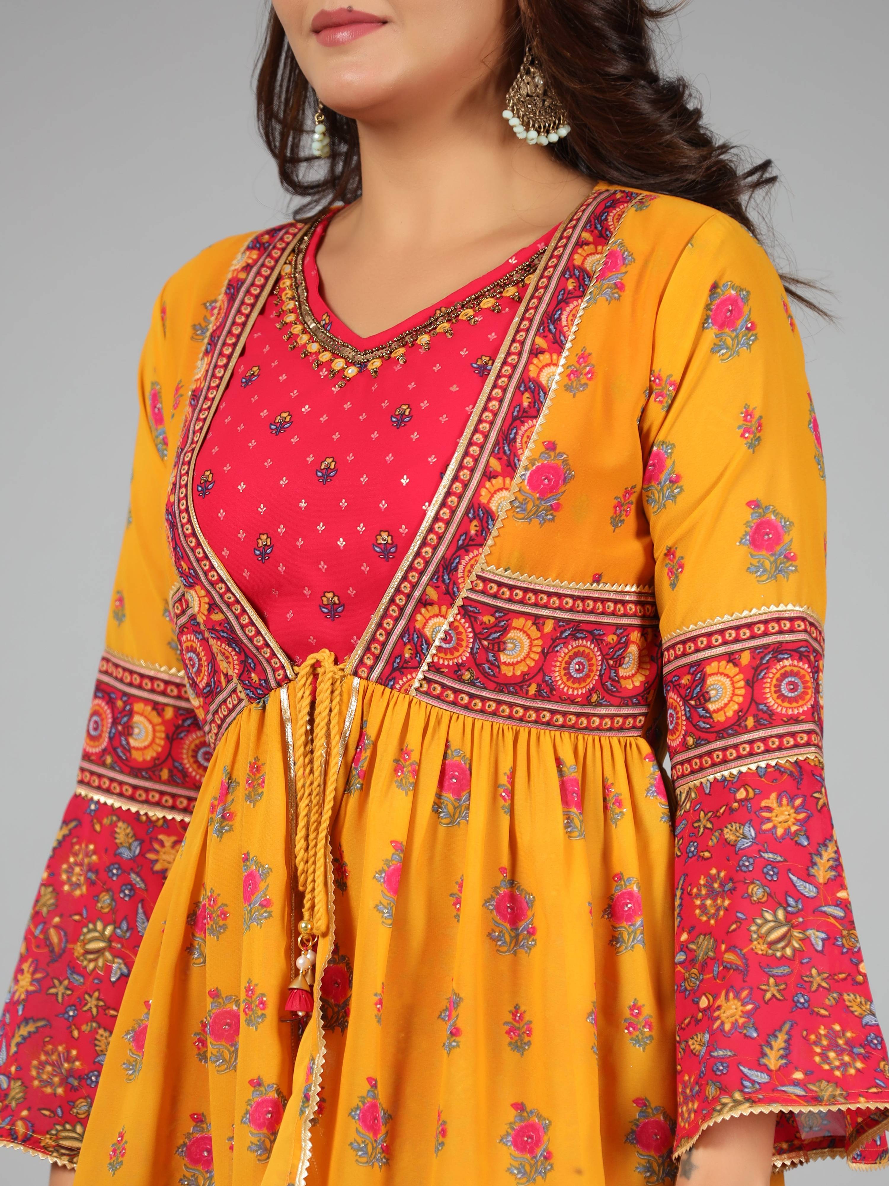 Juniper Women Mustard Georgette Printed Clothing Set - Distacart