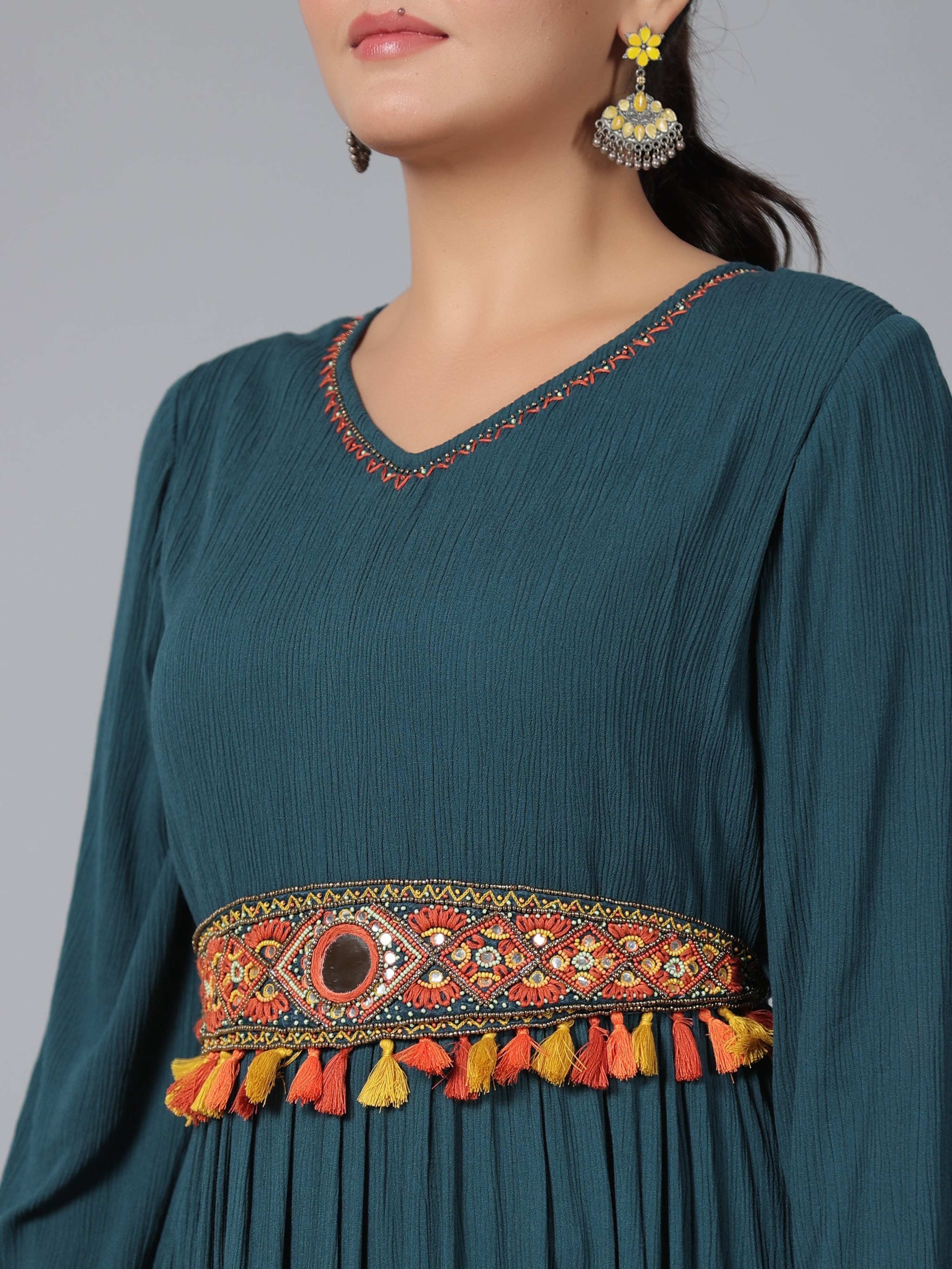 Juniper Women Bottle Green Rayon Crepe Tiered Maxi Dress - Distacart