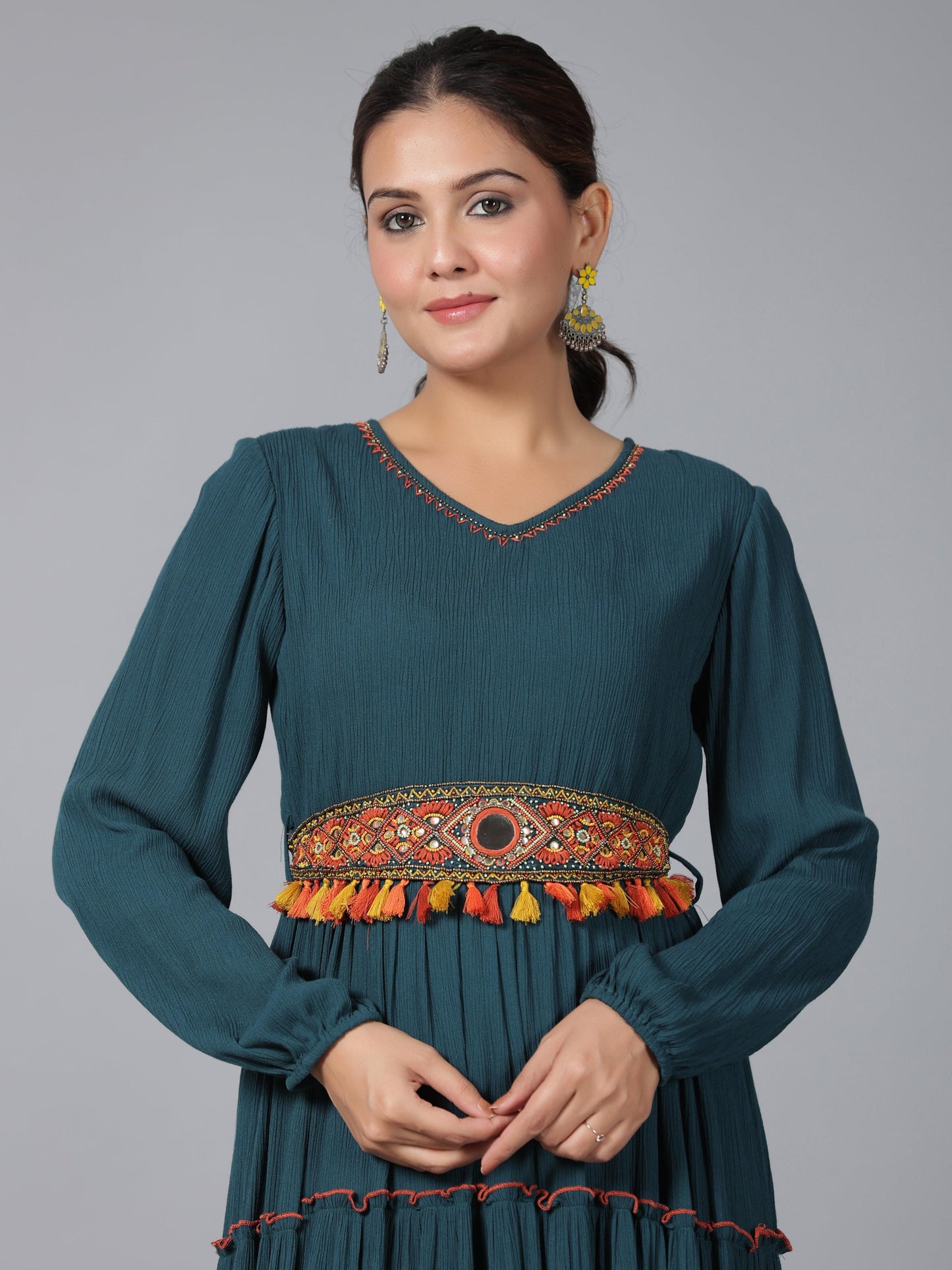 Juniper Women Bottle Green Rayon Crepe Tiered Maxi Dress - Distacart