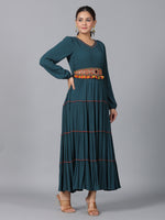 Thumbnail for Juniper Women Bottle Green Rayon Crepe Tiered Maxi Dress - Distacart