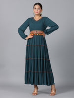 Thumbnail for Juniper Women Bottle Green Rayon Crepe Tiered Maxi Dress - Distacart