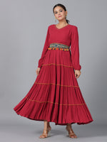 Thumbnail for Juniper Women Maroon Rayon Crepe Tiered Maxi Dress - Distacart