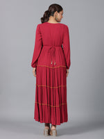 Thumbnail for Juniper Women Maroon Rayon Crepe Tiered Maxi Dress - Distacart